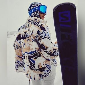 FREE PEOPLE NWT Pippa Printed Packable Puffer Jacket in Winter Combo M